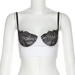 Lace Patchwork Backless Low Cut Contrast Cami Crop Top