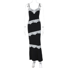 V Neck Lace Hem Contrast Irregular Cami Maxi Dress
