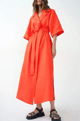 Casual Solid Bandage Patchwork Turn-Back Collar Straight Dresses