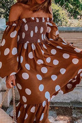 Fashion British Style Polka Dot Off The Shoulder Princess Dresses