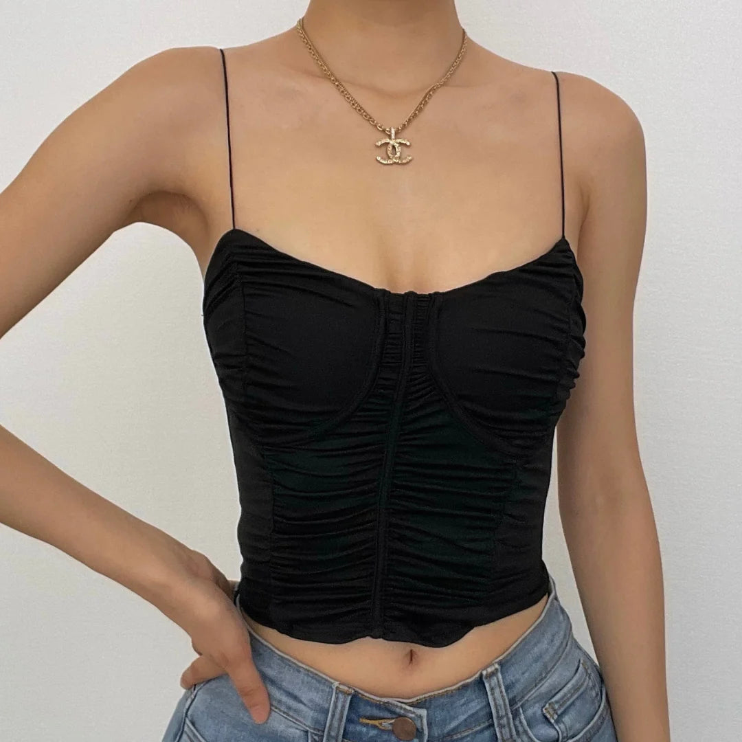 Sleeveless Solid V Neck Ruched Backless Cami Top