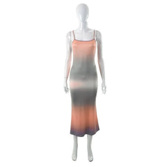 Sleeveless Contrast Gradient Backless Cami Midi Dress