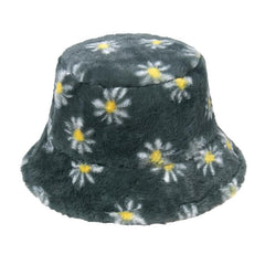 Flower Pattern Contrast Fluffy Fisherman Bucket Hat