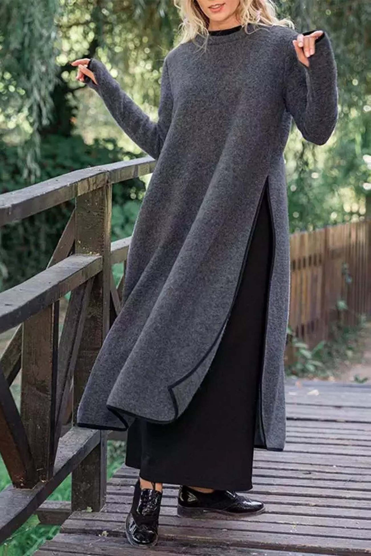 Loose Plus Size Knit Lace Fleece Midi Dress