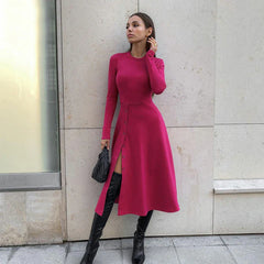 American Waist Slimming Long-Sleeved Milk Silk Dress