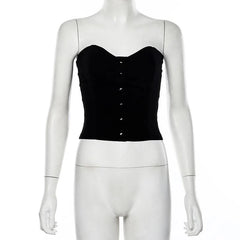 Sweetheart Neck Button Solid Tube Top