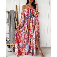 Retro Long-Sleeved Floral Dress