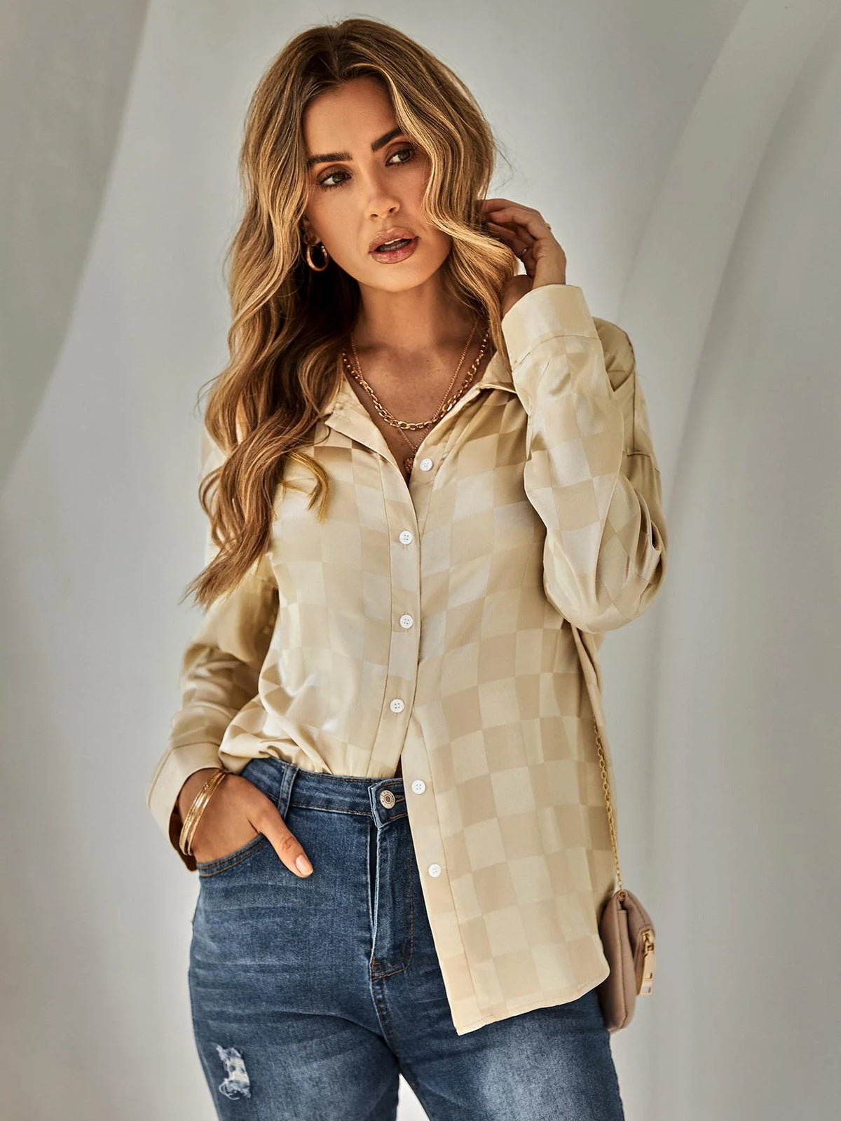Fashion Cardigan Slim Check Shirt Top