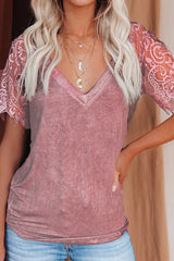 Cityhottie New Women'S Lace Short Sleeve V-Neck Tops