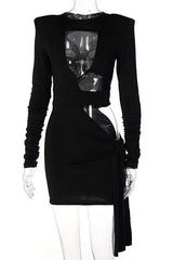 Hollow Stitching Shoulder Pad Dress