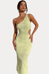 Striped Slim Slanted Shoulder Dress