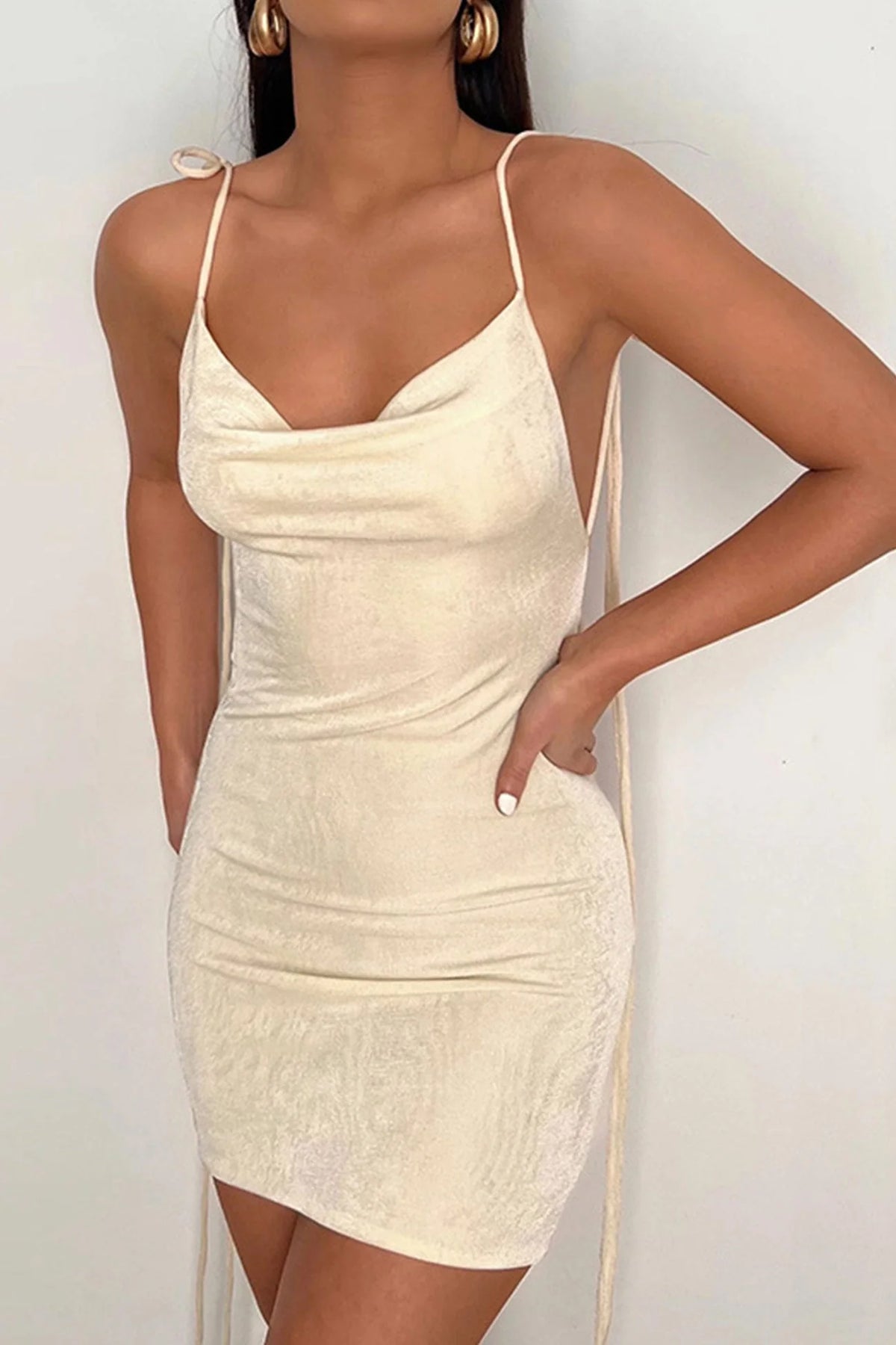 Tie-Straps Cowl Back Mini Dress