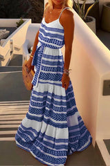 Cityhottie Geometric Printed Loose Ankle Length Dress���4 Colors���