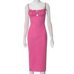 Sleeveless Solid Ruched Ribbed Backless Cami Dress
