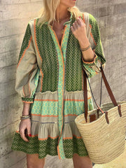 Ethnic Print Three-Quarter Charming Sleeve Mini Dress