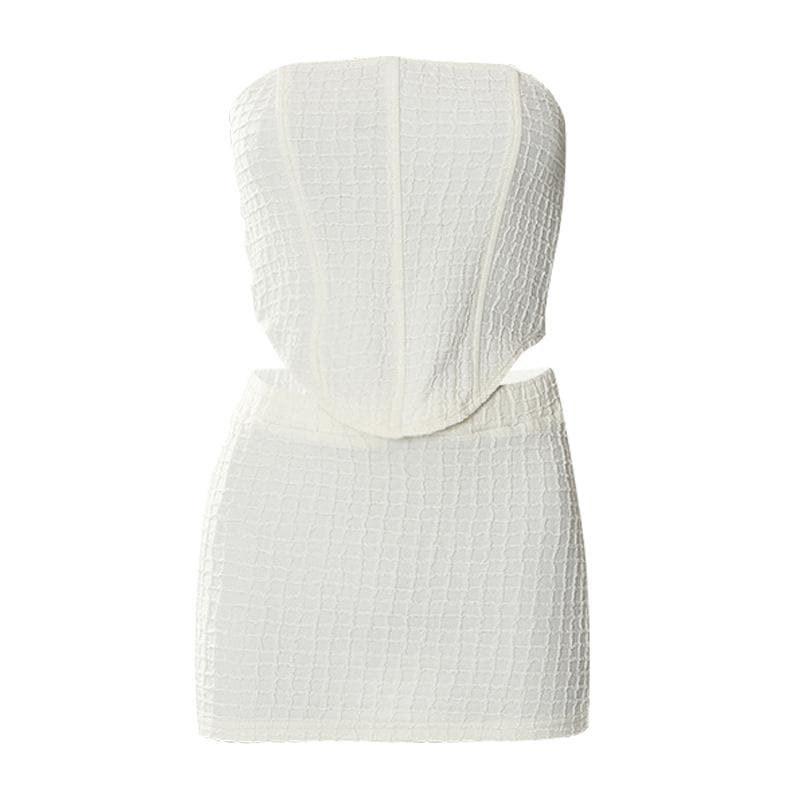 Textured Backless Solid Sleeveless Tube Top Mini Skirt Set