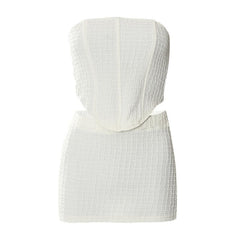 Textured Backless Solid Sleeveless Tube Top Mini Skirt Set