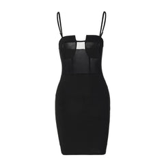 Solid Mesh Patchwork Backless Cami Mini Dress
