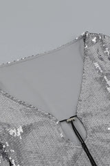 Sequins V Neck Flares Sleeve Pack Hip Dress