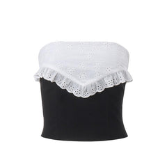 Backless Zip-Up Contrast Lace Patchwork Ruched Tube Top