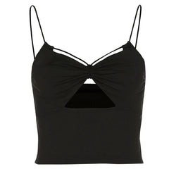 Ruched Hollow Out Solid Bowknot Backless Cami Top