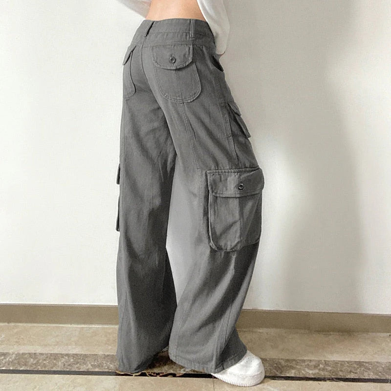 Fashion Women'S Jeans Y2K High Street Waist Denim Trousers Drawstring Waist Flap Pocket  Baggy Jeans Loose Women'S Classic Pants