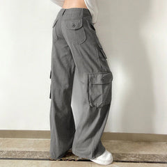 Fashion Women'S Jeans Y2K High Street Waist Denim Trousers Drawstring Waist Flap Pocket  Baggy Jeans Loose Women'S Classic Pants