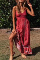 Bohemian Floral Split Joint V Neck Princess Dresses(3 Colors)