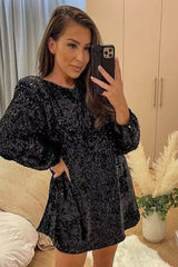 Long-Sleeved Loose Sequined Dress