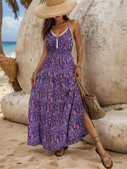 Lace Spliced Floral Charming Holiday Style Suspender Dress
