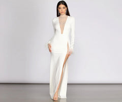Beka Mesh And Heat Graceful Stone High Slit Dress