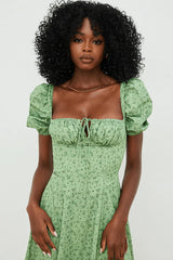 Square Neck Puff Sleeve Midi Dress