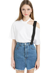 Short Sleeve Solid White Lady Top T-Shirt
