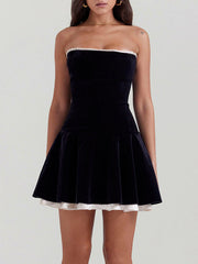 Black Velvet Stylish Strapless Dress