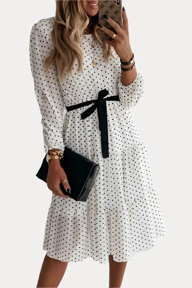 Midi White Dress With Polka Dots