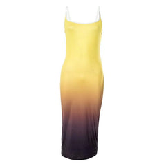 Gradient Square Neck Backless Contrast 2-Way Cami Midi Dress