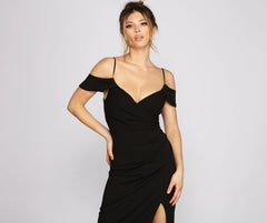 Eva Off-The-Shoulder Stylish Wrap-Front Formal Dress