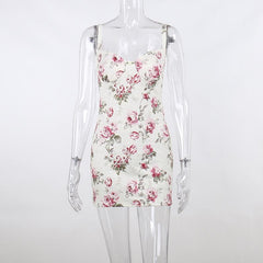 Contrast Flower Print Backless Sleeveless Mini Dress