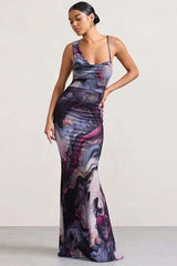 Abstract One-Shoulder Maxi Dress