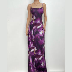 Tie Dye Square Neck Contrast Backless Cami Maxi Dress