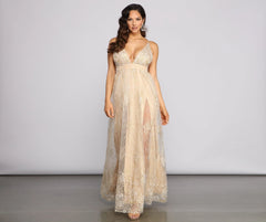 Mona Formal Stylish Plunging Glitter Dress