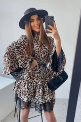 Leopard Trumpet Lace Short Dress
