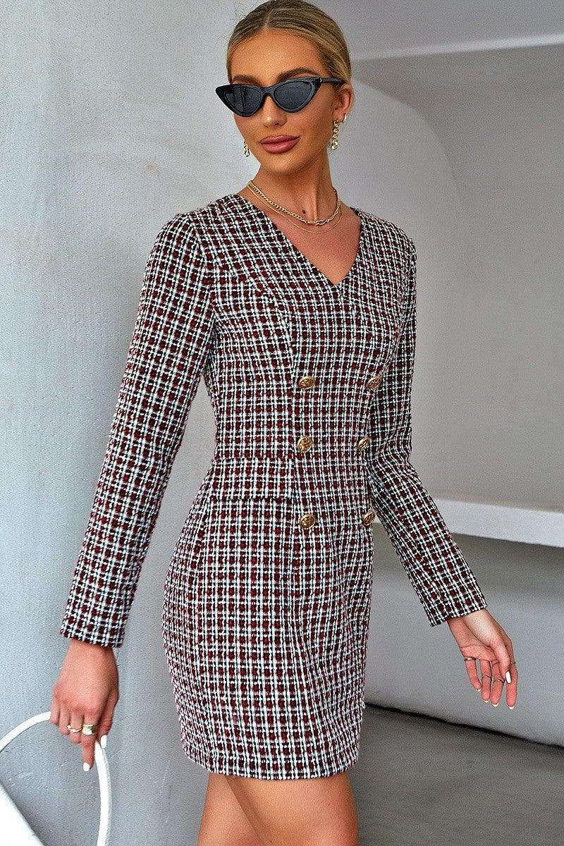 Double-Breasted Slim Waist Short Dress