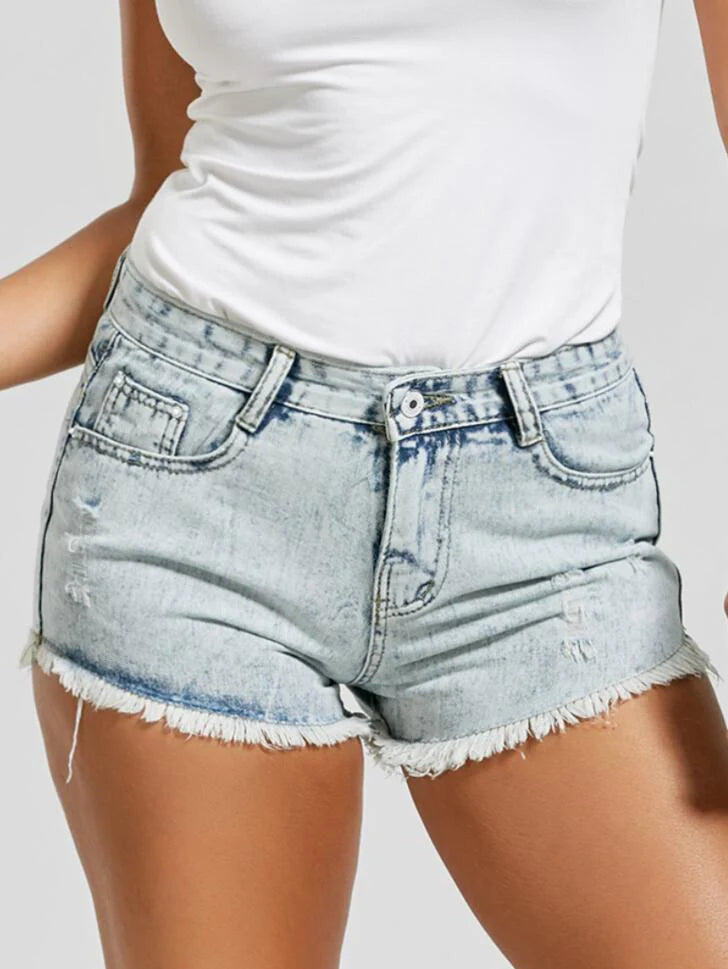 Pretty Destroyed Frayed Hem Denim Mini Shorts