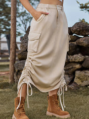 Drawstring Denim Skirt With Pockets