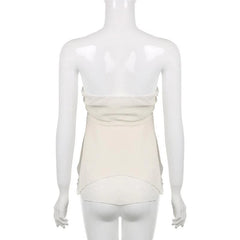 Chiffon Ruched Solid Self Tie Zip-Up Backless Tube Top