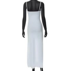 Solid Irregular Hollow Out Mesh Backless Cami Mini Dress