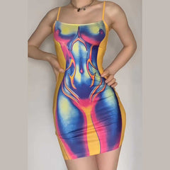 Contrast Body Print Backless Cami Mini Dress
