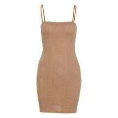 Textured Solid Square Neck Cami Dress