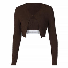 Long Sleeve Solid Textured Cami 2 Piece Crop Top